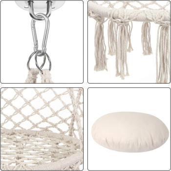 Y- STOP Hammock Chair Macrame Swing, Max 330 Lbs, Hanging Cotton Rope Hammock Swing Chair for Indoor and Outdoor Use (Beige)