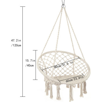 Y- STOP Hammock Chair Macrame Swing, Max 330 Lbs, Hanging Cotton Rope Hammock Swing Chair for Indoor and Outdoor Use (Beige)