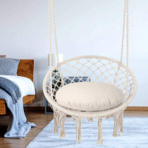 Y- STOP Hammock Chair Macrame Swing, Max 330 Lbs, Hanging Cotton Rope Hammock Swing Chair for Indoor and Outdoor Use (Beige)