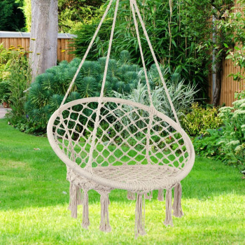 Y- STOP Hammock Chair Macrame Swing, Max 330 Lbs, Hanging Cotton Rope Hammock Swing Chair for Indoor and Outdoor Use (Beige)