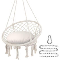 Y- STOP Hammock Chair Macrame Swing, Max 330 Lbs, Hanging Cotton Rope Hammock Swing Chair for Indoor and Outdoor Use (Beige)