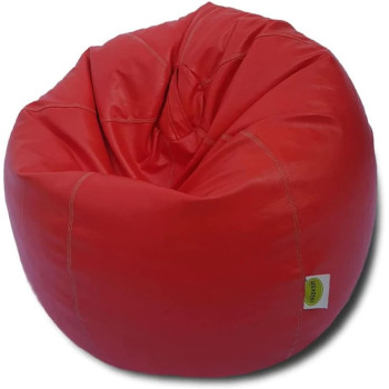 Puffy Leather Bean Bag – Versatile Comfy Bean Bag for Lounge and Bedroom – Water-Repellant Dim. 110x80cm (RED)