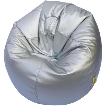 Puffy Leather Bean Bag – Versatile Comfy Bean Bag for Lounge and Bedroom – Water-Repellant Dim. 110x80cm (SILVER)