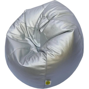 Puffy Leather Bean Bag – Versatile Comfy Bean Bag for Lounge and Bedroom – Water-Repellant Dim. 110x80cm (SILVER)