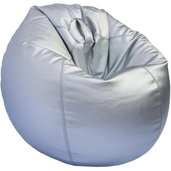 Puffy Leather Bean Bag – Versatile Comfy Bean Bag for Lounge and Bedroom – Water-Repellant Dim. 110x80cm (SILVER)