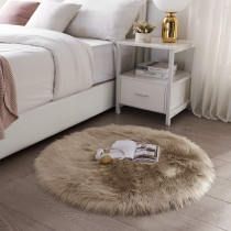 Round Fur Rug for Bedroom, Fluffy Circle Rugs for Kids Room, Furry Carpet for Teen Girls Room, Non-Slip Shaggy Circular Rug Plush Rug (Beige, 30 cm x 30 cm)