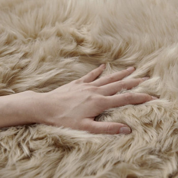 Round Fur Rug for Bedroom, Fluffy Circle Rugs for Kids Room, Furry Carpet for Teen Girls Room, Non-Slip Shaggy Circular Rug Plush Rug (Beige, 30 cm x 30 cm)