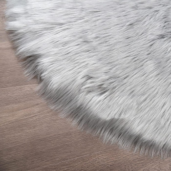 Round Fur Rug for Bedroom, Fluffy Circle Rugs for Kids Room, Furry Carpet for Teen Girls Room, Non-Slip Shaggy Circular Rug Plush Rug (Gray, 30 cm x 30 cm)