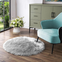 Round Fur Rug for Bedroom, Fluffy Circle Rugs for Kids Room, Furry Carpet for Teen Girls Room, Non-Slip Shaggy Circular Rug Plush Rug (Gray, 30 cm x 30 cm)