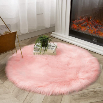 Round Fur Rug for Bedroom, Fluffy Circle Rugs for Kids Room, Furry Carpet for Teen Girls Room, Non-Slip Shaggy Circular Rug Plush Rug (Pink, 30 cm x 30 cm)