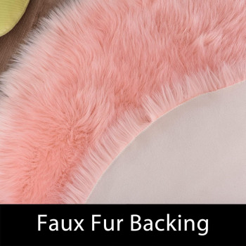Round Fur Rug for Bedroom, Fluffy Circle Rugs for Kids Room, Furry Carpet for Teen Girls Room, Non-Slip Shaggy Circular Rug Plush Rug (Pink, 30 cm x 30 cm)