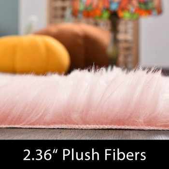 Round Fur Rug for Bedroom, Fluffy Circle Rugs for Kids Room, Furry Carpet for Teen Girls Room, Non-Slip Shaggy Circular Rug Plush Rug (Pink, 30 cm x 30 cm)