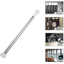 Shower Curtain Rod, 110-CM, Never Rust and Non-Fall Down Spring Tension Rod, Stainless Steel, No Telescopic Shower Curtain Pole/Rail/Rod, Stainless Steel Extendable Pole