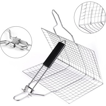 Stainless Steel Grill Basket Barbecue Grill Basket Portable Grill basket with Removable Handle,Perfect for Grilling IE-54370