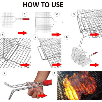 Stainless Steel Grill Basket Barbecue Grill Basket Portable Grill basket with Removable Handle,Perfect for Grilling IE-54370