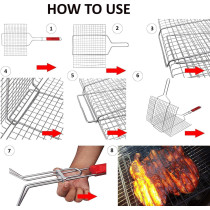 Stainless Steel Grill Basket Barbecue Grill Basket Portable Grill basket with Removable Handle,Perfect for Grilling IE-54370