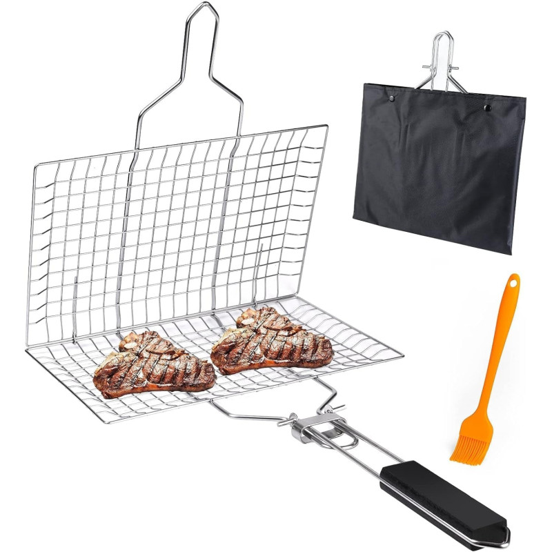 Stainless Steel Grill Basket Barbecue Grill Basket Portable Grill basket with Removable Handle,Perfect for Grilling IE-54370