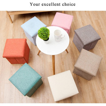 Storage Ottoman Folding Storage Ottoman Cube Footrest Seat,Space Saving Foldable Storage Ottoman Boxes Padded with Memory Foam Folding Stool Beige 33 x 33 x 33 cm MD-31359 (Gray)