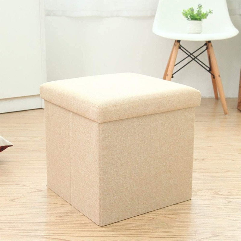 Storage Ottoman Folding Storage Ottoman Cube Footrest Seat,Space Saving Foldable Storage Ottoman Boxes Padded with Memory Foam Folding Stool Beige 33 x 33 x 33 cm MD-31359 (Gray)