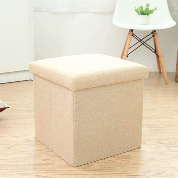 Storage Ottoman Folding Storage Ottoman Cube Footrest Seat,Space Saving Foldable Storage Ottoman Boxes Padded Beige 33 x 33 x 33 cm MD-31359 (Light Blue)