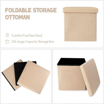 Storage Ottoman Folding Storage Ottoman Cube Footrest Seat,Space Saving Foldable Storage Ottoman Boxes Padded with Memory Foam Folding Stool Beige 33 x 33 x 33 cm MD-31359 (Pink)