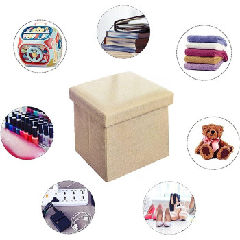 Storage Ottoman Folding Storage Ottoman Cube Footrest Seat,Space Saving Foldable Storage Ottoman Boxes Padded with Memory Foam Folding Stool Beige 33 x 33 x 33 cm MD-31359 (Yellow)