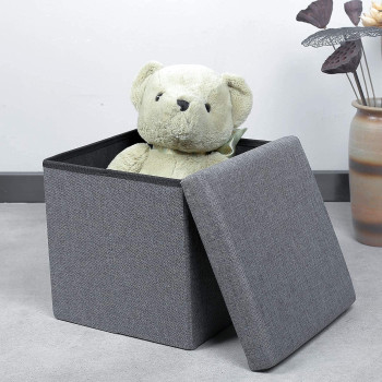 Storage Ottoman Folding Storage Ottoman Cube Footrest Seat,Space Saving Foldable Storage Ottoman Boxes Padded with Memory Foam Folding Stool Beige 40 x 40 x 40 cm - MD-32138 (Gray)
