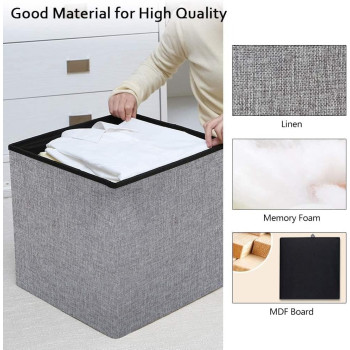Storage Ottoman Folding Storage Ottoman Cube Footrest Seat,Space Saving Foldable Storage Ottoman Boxes Padded with Memory Foam Folding Stool Beige 40 x 40 x 40 cm - MD-32138 (Gray)