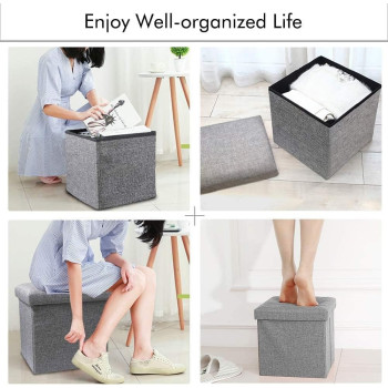 Storage Ottoman Folding Storage Ottoman Cube Footrest Seat,Space Saving Foldable Storage Ottoman Boxes Padded with Memory Foam Folding Stool Beige 40 x 40 x 40 cm - MD-32138 (Gray)