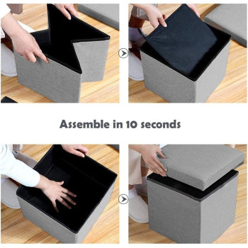 Storage Ottoman Folding Storage Ottoman Cube Footrest Seat,Space Saving Foldable Storage Ottoman Boxes Padded with Memory Foam Folding Stool Beige 40 x 40 x 40 cm - MD-32138 (Gray)