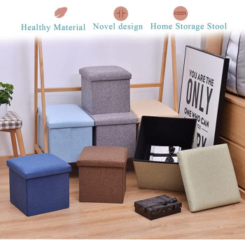 Storage Ottoman Folding Storage Ottoman Cube Footrest Seat,Space Saving Foldable Storage Ottoman Boxes Padded with Memory Foam Folding Stool Beige 40 x 40 x 40 cm - MD-32138 (Gray)