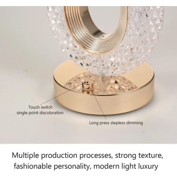 Touch Control Crystal Table Desk Lamp, 3-Way Dimmable Light, USB Rechargeable Crystal Diamond Table Lamp, Exquisite Night Stand Light Lamp Beside Lamp