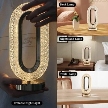 Touch Control Crystal Table Desk Lamp, 3-Way Dimmable Light, USB Rechargeable Crystal Diamond Table Lamp, Exquisite Night Stand Light Lamp Beside Lamp