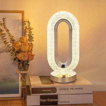 Touch Control Crystal Table Desk Lamp, 3-Way Dimmable Light, USB Rechargeable Crystal Diamond Table Lamp, Exquisite Night Stand Light Lamp Beside Lamp