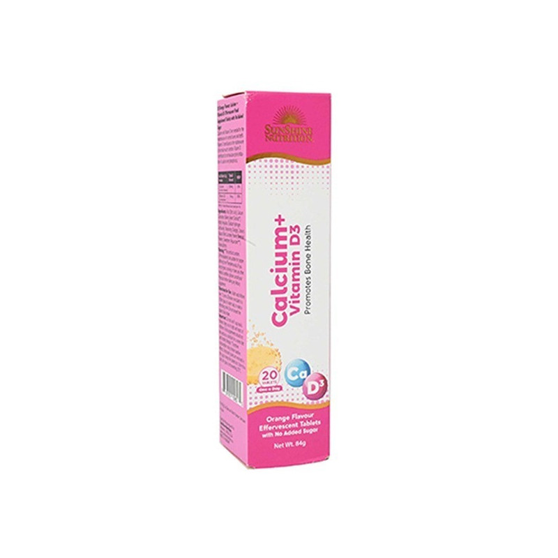 Sunshine Nutrition Calcium + Vitamin D3 Effervescent 20 Tabletss