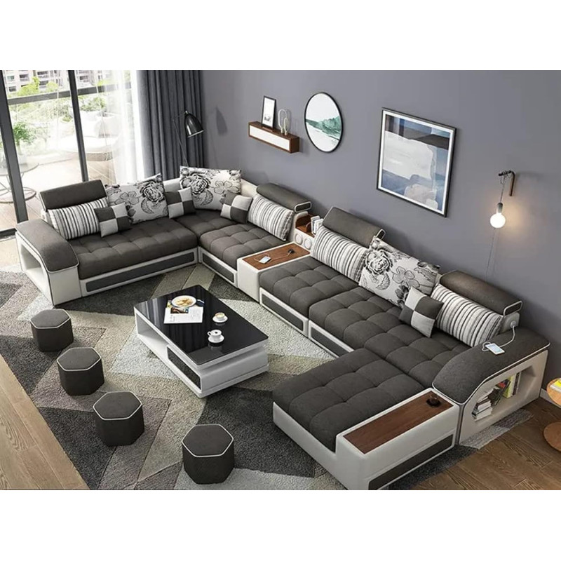 Living Room Furniture Sofa Set modern couch, lounge suite luxury sofa set design modern sofa living room furniture (White And Brown)