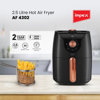 Impex 2.5 Litre Air Fryer - Temperature Control 80 Degree C-200 Degree C, Timer 30 Mins with 2 Year Warranty-Black (AF 4302)