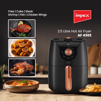 Impex 2.5 Litre Air Fryer - Temperature Control 80 Degree C-200 Degree C, Timer 30 Mins with 2 Year Warranty-Black (AF 4302)