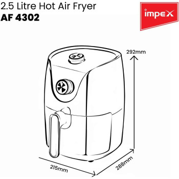 Impex 2.5 Litre Air Fryer - Temperature Control 80 Degree C-200 Degree C, Timer 30 Mins with 2 Year Warranty-Black (AF 4302)