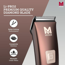 Moser 1888-0151 Li+Pro2 Professional Cordcordless Hair Clipper, Deep Metallic Burgundy, 120G