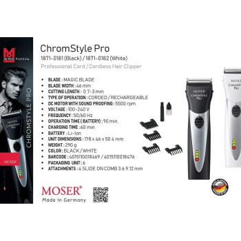 Moser 1871-0181, Chromstyle Professional Cordless Hair Clipper, Black, Pack Of 1