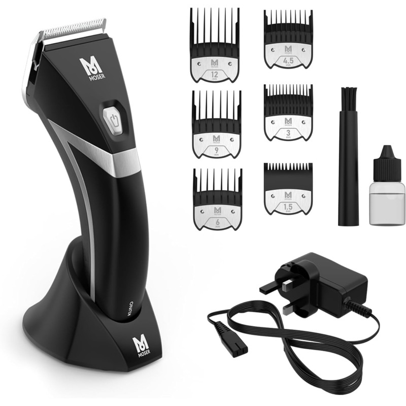 Moser Kuno Professional Premium Cord/Cordless Clipper, Long-Life Brushless Motor, Durable Li-Ion Battery, Easily Removable Blade, Black, 1887-0150