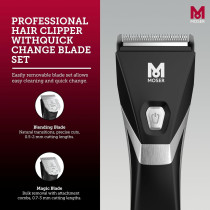Moser Kuno Professional Premium Cord/Cordless Clipper, Long-Life Brushless Motor, Durable Li-Ion Battery, Easily Removable Blade, Black, 1887-0150