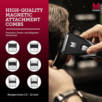 Moser Kuno Professional Premium Cord/Cordless Clipper, Long-Life Brushless Motor, Durable Li-Ion Battery, Easily Removable Blade, Black, 1887-0150