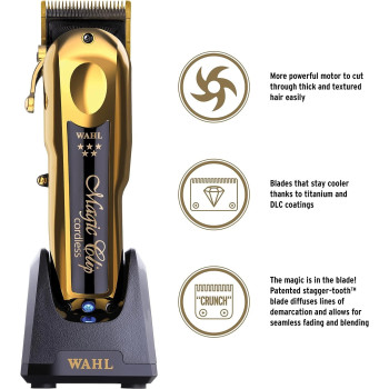 Wahl Professional 5 Star Gold Cordless Magic Clip Hair Clipper With 100+ Minute Run Time For Professional Barbers And Stylists - Model 8148-700