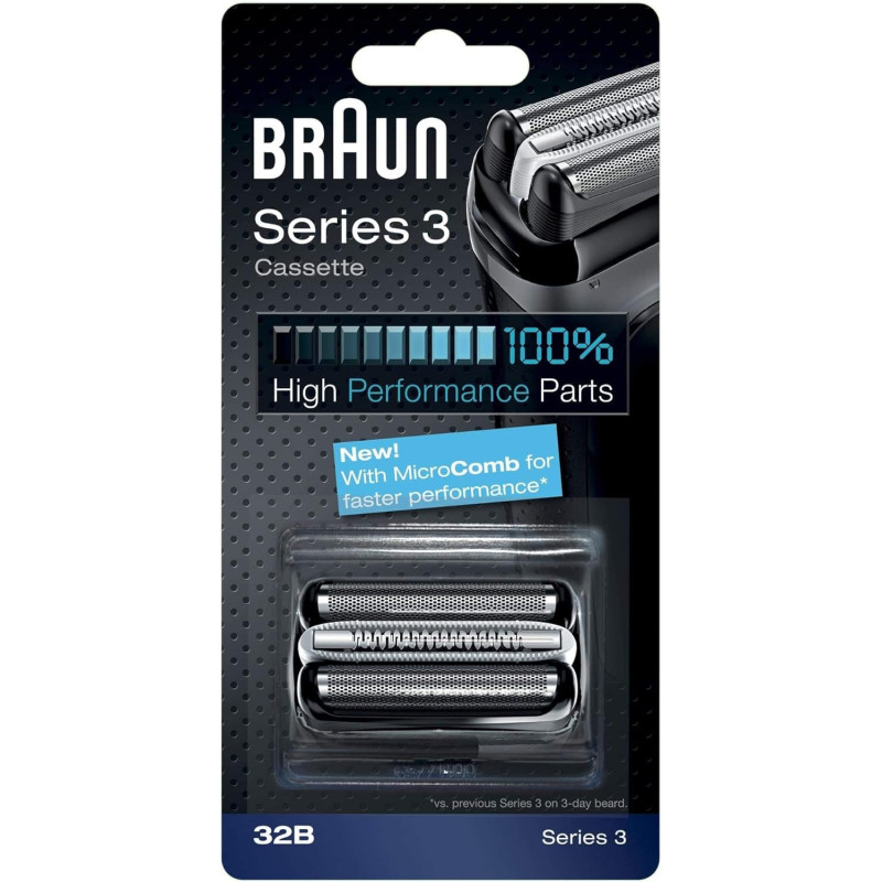 Braun Series 3, 32B Foil and Cutter Replacement Head, Compatible With Models 3000S, 3010S, 3040S, 3050Cc, 3070Cc, 3080S, 3090Cc Packaging May Vary, Black, 3 Count, Pack Of 1
