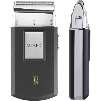 Moser 1877 0150 + 3615 0052, Chrom 2 Style Professional Hair Clipper, Cord/Cordless Operation + Mobile Rechargeable Shaver, Black, Small