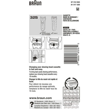Braun Series 3, 32S Foil and Cutter Replacement Head, Compatible With Models 3000S, 3010S, 3040S, 3050Cc, 3070Cc, 3080S, 3090Cc