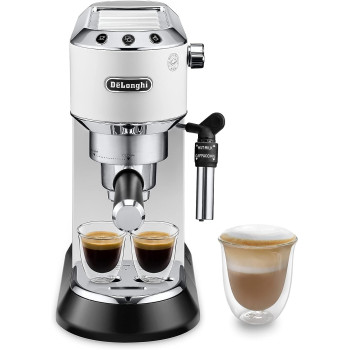 De'Longhi Dedica Pump Espresso Manual Coffee Machine Cappuccino, Latte Macchiato With Milk Frother Thermo Block Heating System For Accurate Temperature Easy To Clean EC685.W (White)