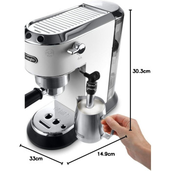 De'Longhi Dedica Pump Espresso Manual Coffee Machine Cappuccino, Latte Macchiato With Milk Frother Thermo Block Heating System For Accurate Temperature Easy To Clean EC685.W (White)